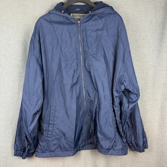 Naturalife Jacket Large Full Zip Hooded Nylon Fleece Lined Windbreaker Rain Coat - Picture 1 of 6